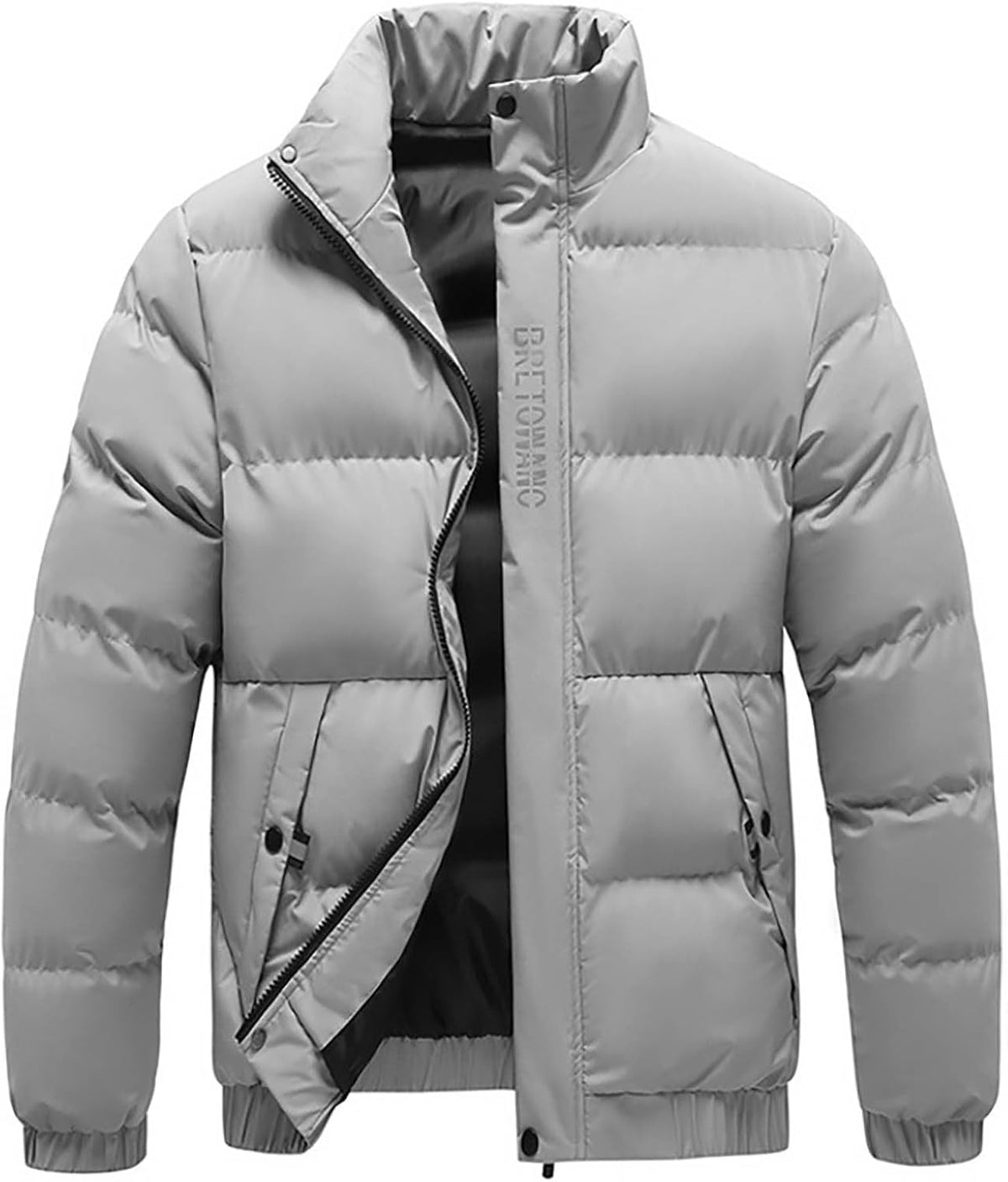 Men Winter Warm Down Jacket Long Sleeve Quilted Coats Casual Puffer Jackets Mens Outdoor Ski Hiking Windproof Stand Collar Full Zip Outwear Solid Color Thermal Coat