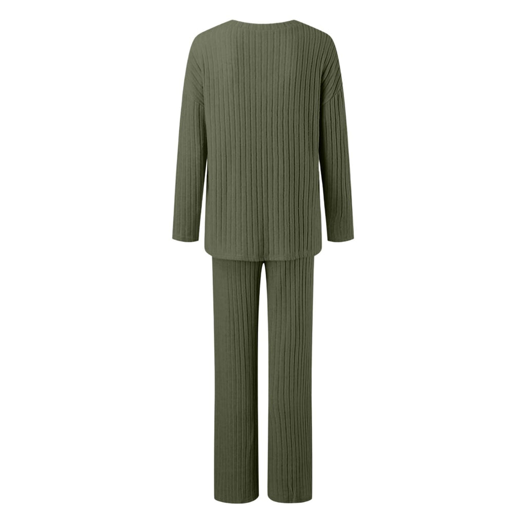 Lounge Wear Sets For Women Uk, Womens Pyjamas Set Long, Ladies Ribbed Loungewear Knit Outfits Womens Tracksuits 2 Piece Set V Neck Casual Casual Homewear
