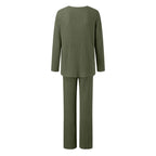 Lounge Wear Sets For Women Uk, Womens Pyjamas Set Long, Ladies Ribbed Loungewear Knit Outfits Womens Tracksuits 2 Piece Set V Neck Casual Casual Homewear