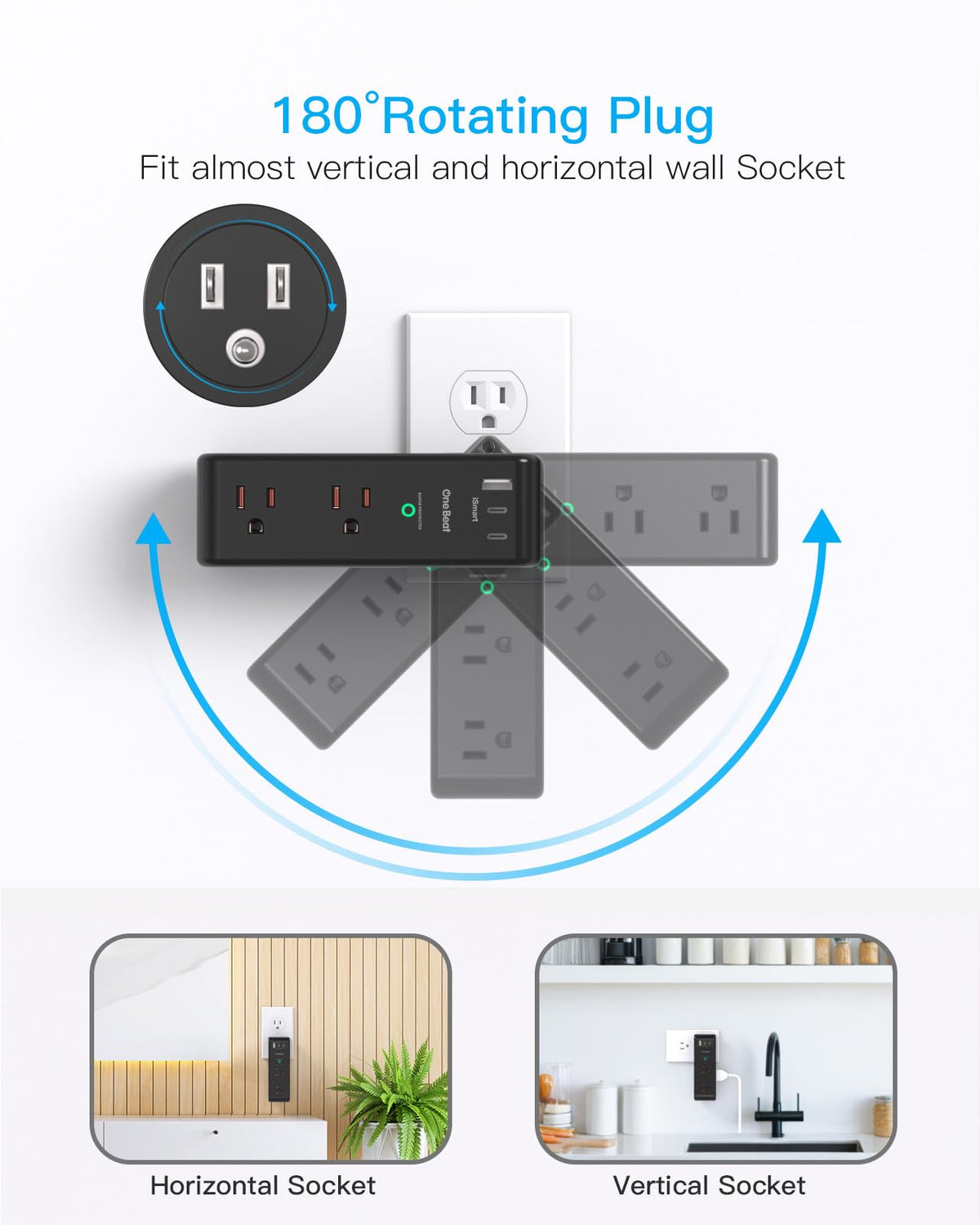 Surge Protector Outlet Extender with Rotating Plug, Multi Plug Wall Outlet