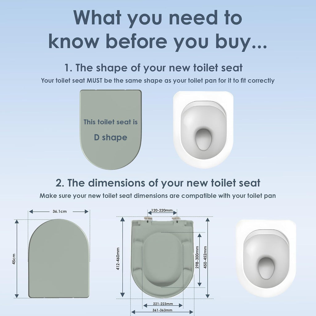 AQUALONA® Premium Thermoplastic Toilet Seat Soft Close Hardwearing Seat with Two Button Hinge Release D Shaped Easy to Clean Simple Installation Top and Bottom Fittings (Blue - D Shape)