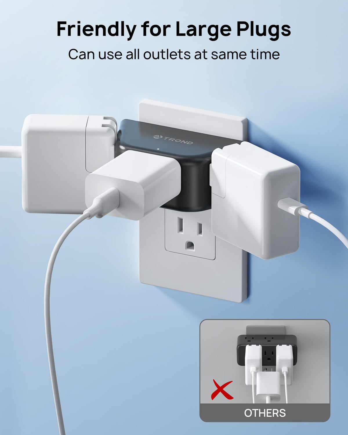 TROND Multi Plug Outlet Extender with USB, 2 Pack Plug Splitter