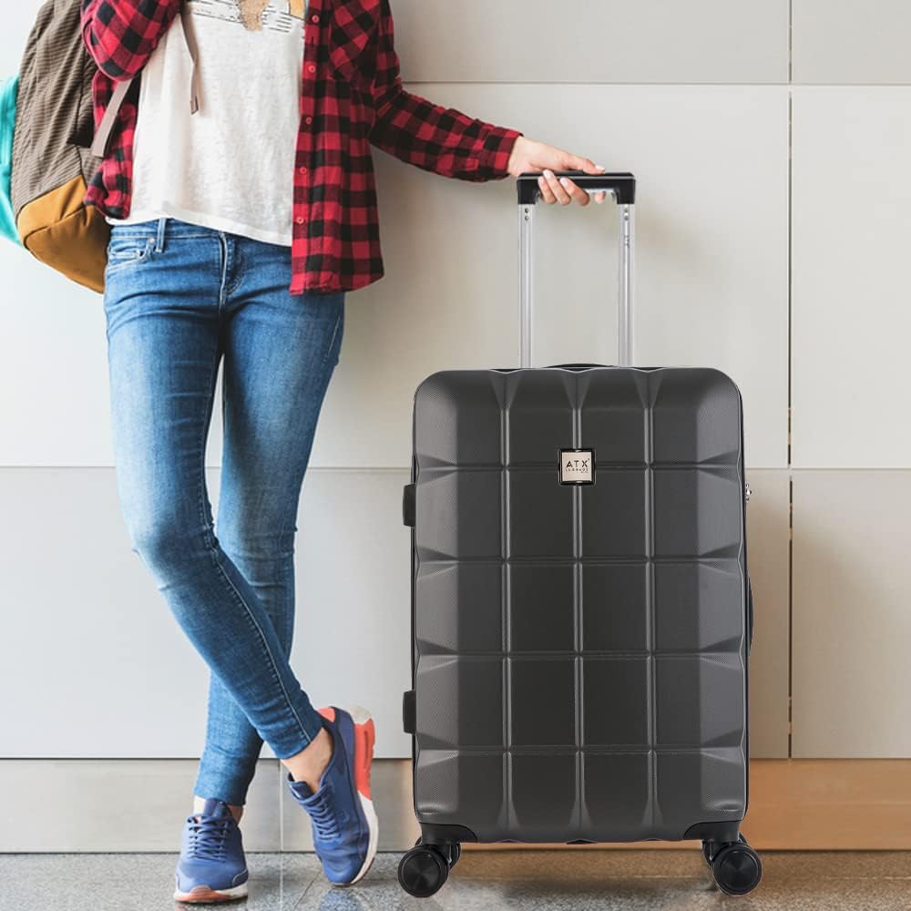 ATX Luggage Extra Large Suitcase Super Lightweight Durable ABS Hard Shell Suitcase with 4 Wheels and Built-in TSA Lock (Black, 32 Inches,132 Liter)