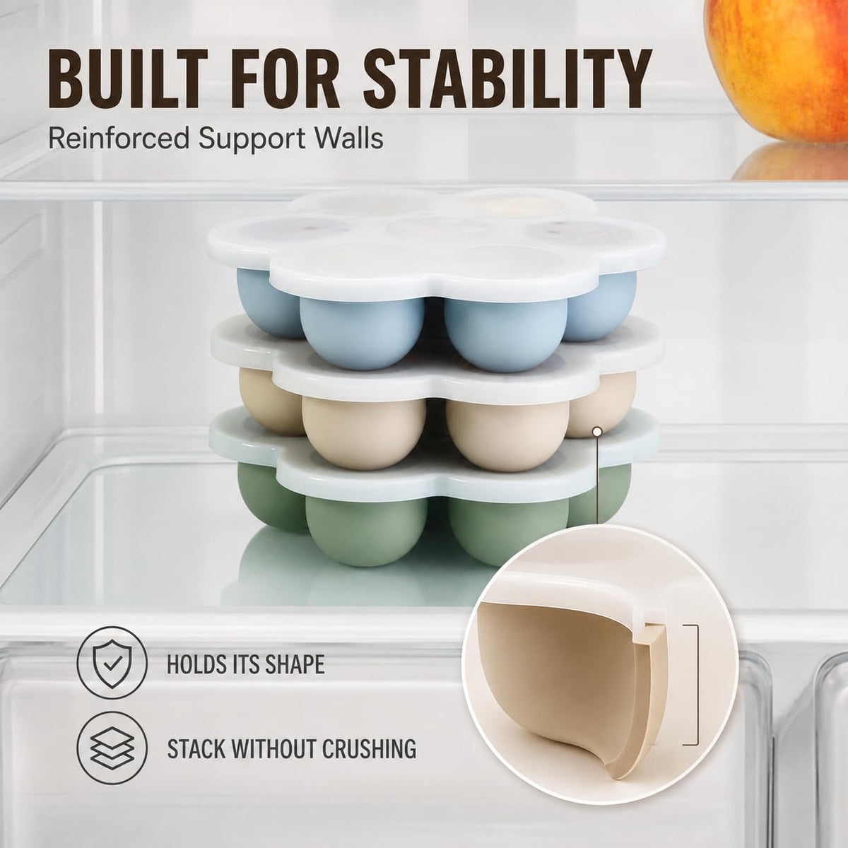 PandaEar 3 Pack Silicone Baby Food Freezer Tray with Lids, Ice Cube Trays for Freezer, Weaning Freezer Tray for Baby Food, Silicone Ice Trays Baby Food Storage Container Tray (Pink/Green/Linen)