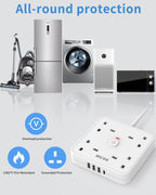 3M 4 Way Extension Lead with 4 USB Slots (1 USB-C + 3 USB-A), Mscien White Wall-Mounted Extension Socket with Switch and LED Indicator for Living Room, Bedroom, Kitchen, Office