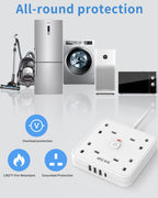 3M 4 Way Extension Lead with 4 USB Slots (1 USB-C + 3 USB-A), Mscien White Wall-Mounted Extension Socket with Switch and LED Indicator for Living Room, Bedroom, Kitchen, Office