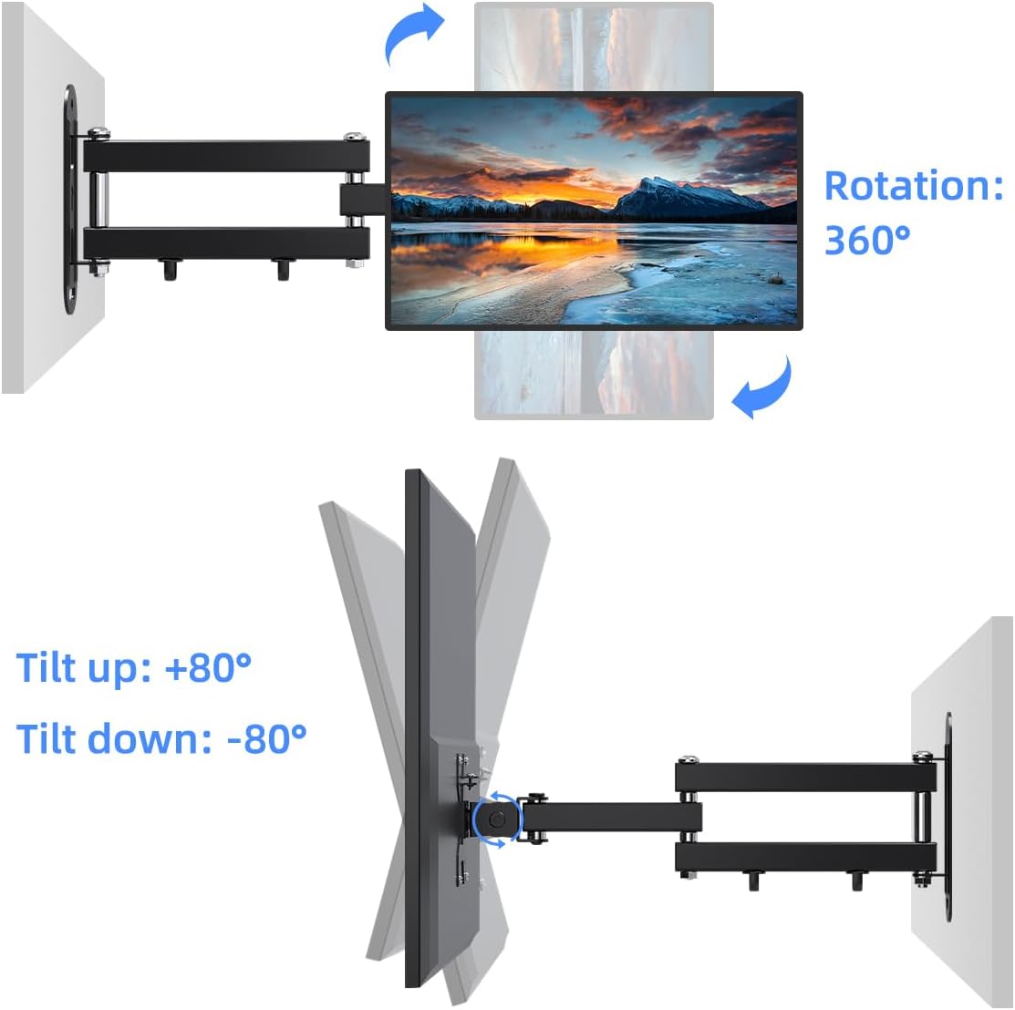 Suptek Full Motion TV Wall Mount Bracket for Most 13-30 inch TVs and Monitors, Flat and Curved TVs up to 28lbs, Tilt Swivel and 16.9 inch Extension, Max VESA 100x100mm, Black, MA2776