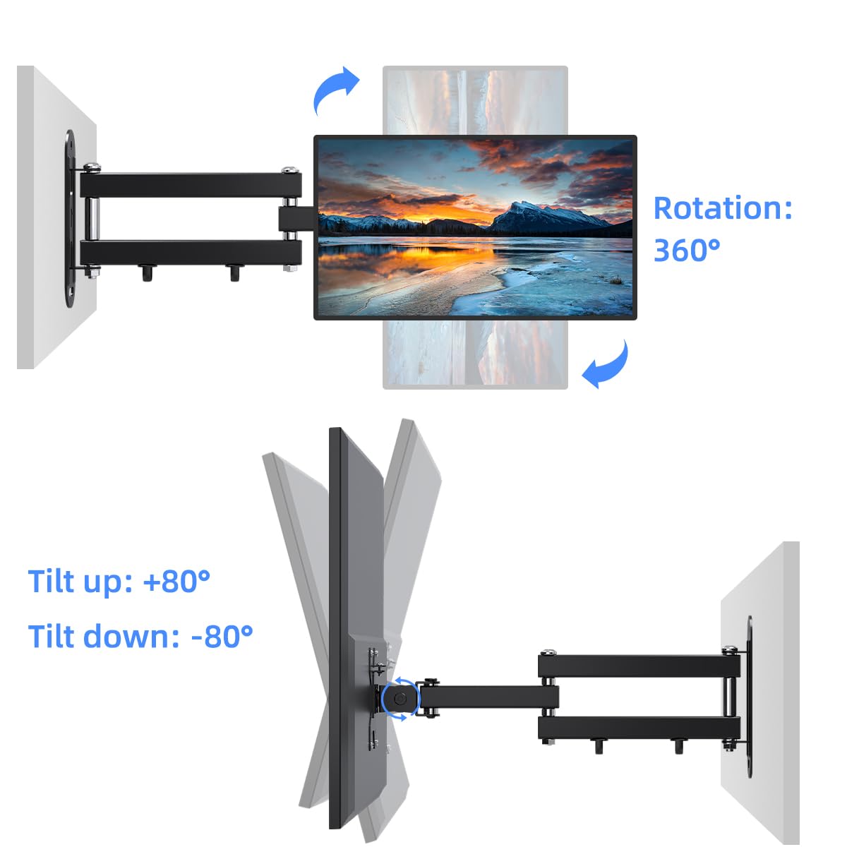 Suptek Full Motion TV Wall Mount Bracket for Most 13-30 inch TVs and Monitors, Flat and Curved TVs up to 28lbs, Tilt Swivel and 16.9 inch Extension, Max VESA 100x100mm, Black, MA2776