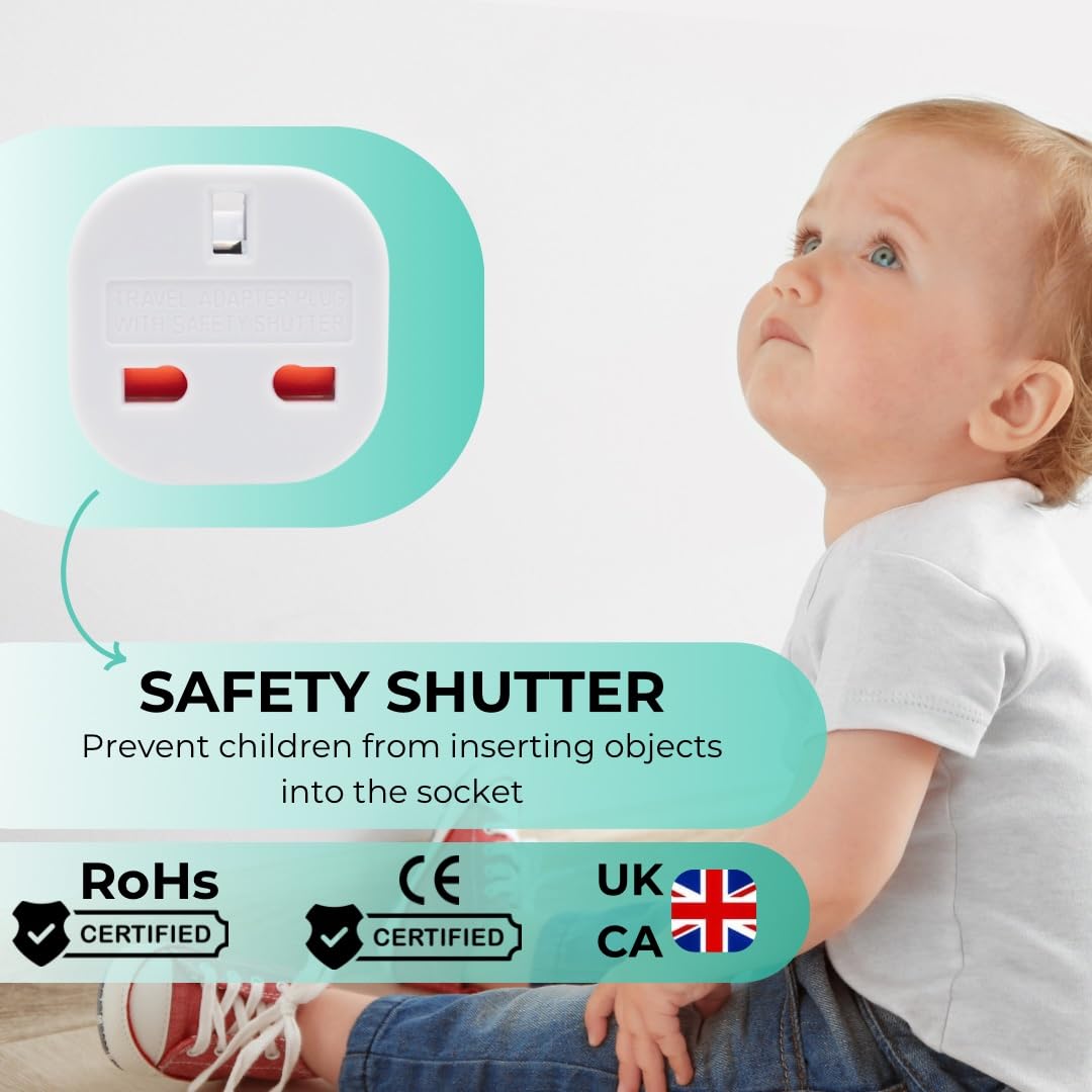 Double Dragon 2-Pack UK Electric Toothbrush & Shaver Plug Adapter | 2-Pin to 3-Pin Bathroom Converter | Supports UK EU Round & US Flat 2-Pin Plugs | 1A Fused | Compatible with Oral-B, Braun, Philips