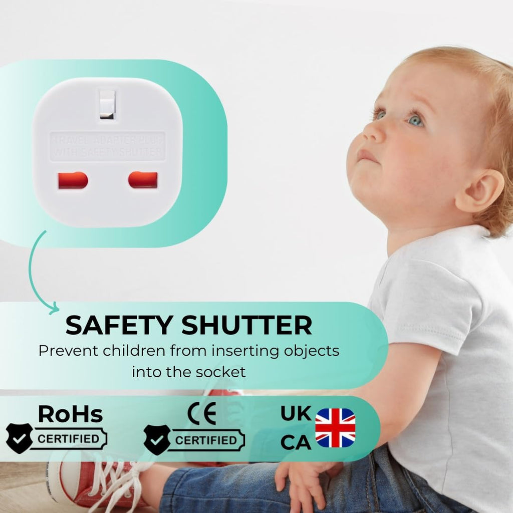 Double Dragon 2-Pack UK Electric Toothbrush & Shaver Plug Adapter | 2-Pin to 3-Pin Bathroom Converter | Supports UK EU Round & US Flat 2-Pin Plugs | 1A Fused | Compatible with Oral-B, Braun, Philips
