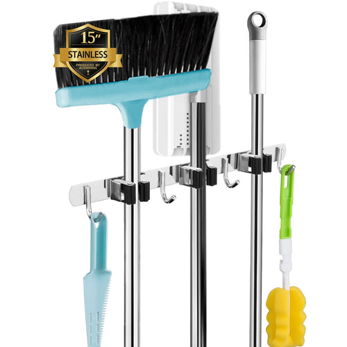 AceMining Broom Holder Wall Mount, 5 Racks 4 Hooks Heavy Duty Mop Organizer