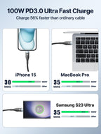 USB-C to C 1M 100W PD3.0 Fast Charging Cable - Compatible with MacBook Pro, iPad Air, iPhone 15, Samsung S23/S22/S21 Ultra, Pixel 7/6, Switch, PS5