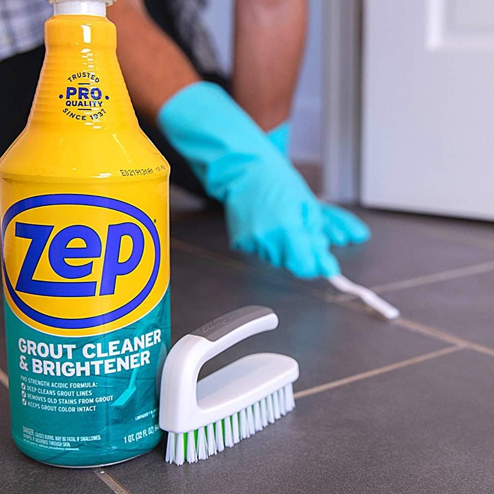 Zep Grout Cleaner and Brightener - 32 Ounce (1 Bottle) - ZU104632 - Deep Cleaning Formula Removes Old Stains From Grout