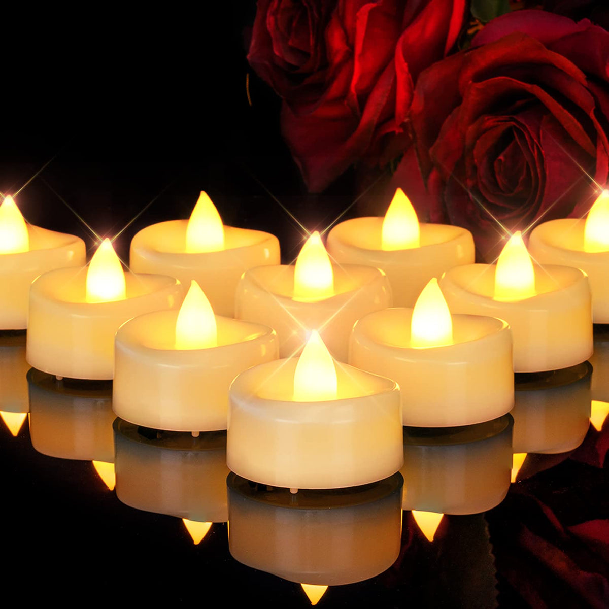 merrynights Flameless Candles, 24 Pack LED Tea Lights Candles Battery Operated, Last 200+ Hrs Flickering Tea Lights, Flameless Tealight Candles for Halloween Diwali Fall Christmas Wedding
