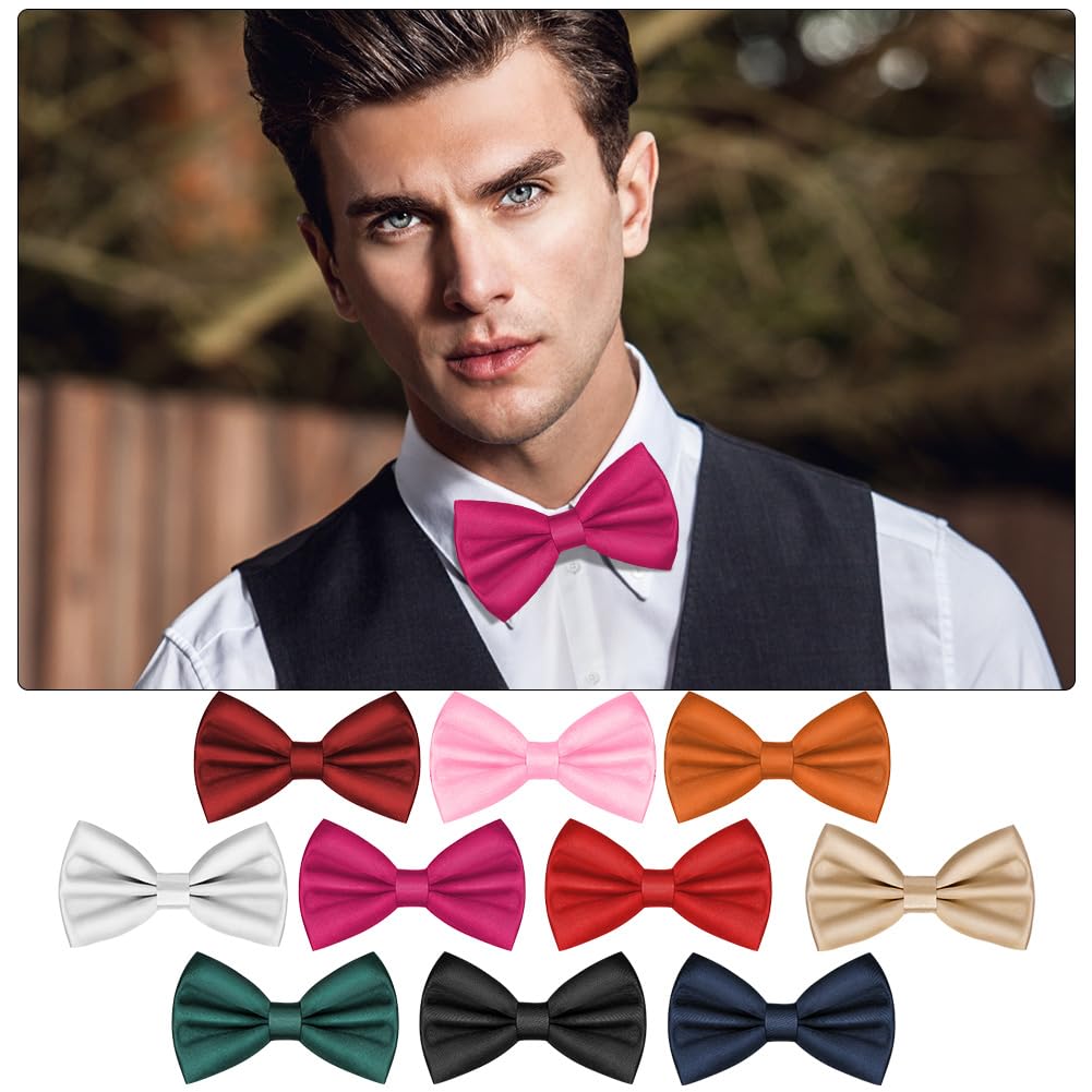 URAQT Men Pre-Tied Solid Satin Bow Tie, Adjustable Formal Bowtie