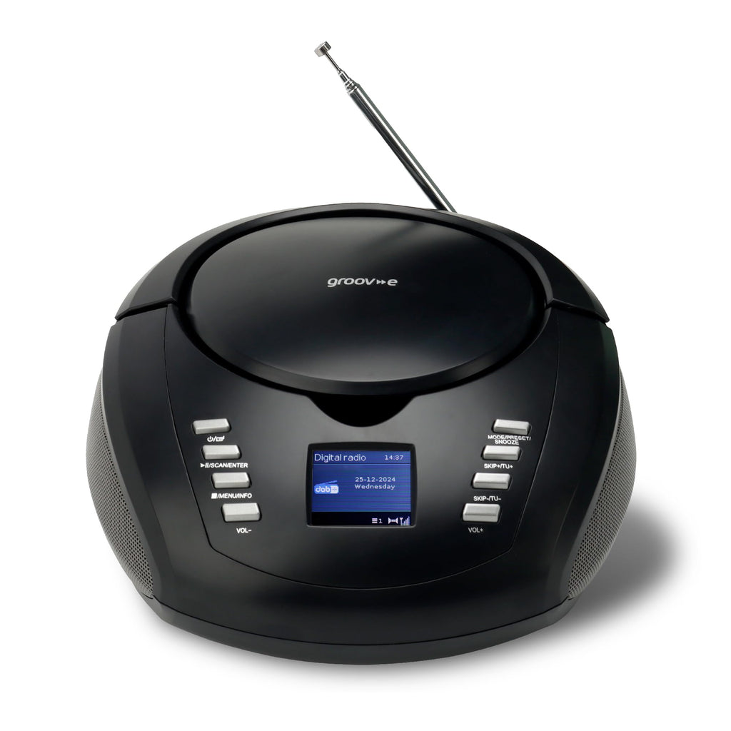 Groov-e Original Boombox - Portable CD Player with Bluetooth, Radio, 3.5mm Aux Port, & Headphone Socket - LED Display, 2 x 1.2W Speakers - Battery or Mains Powered - Blue
