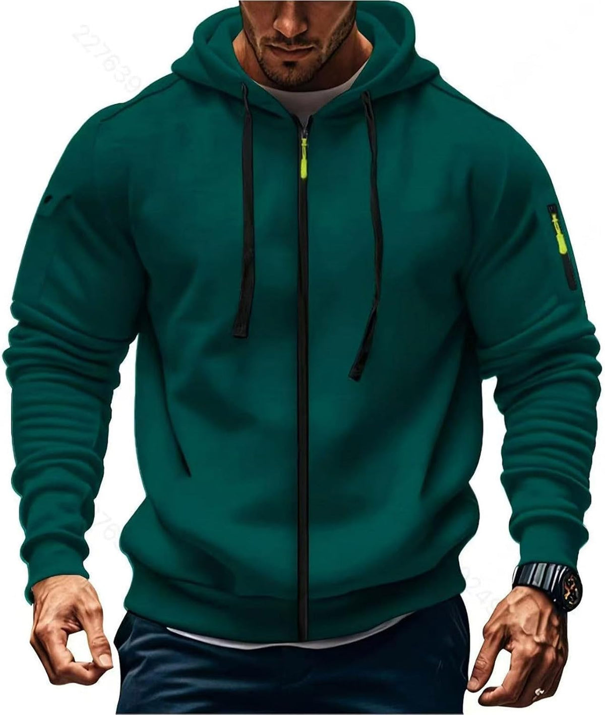Mens Hoodie Long Sleeve Pullover Zipped with Drawstring Hood and Pocket Cuffed Shirts Hoody Fleece Slim Fit Casual Winter Oversized Hooded Sweatshirts Jacket Streetwear