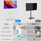 Floor TV Stand with Mount for 26-55 inch TVs up to 35 kg, Height Adjustable Swivel Tilt TV Stand with Wood Base & Shelf, Saving Space Design for Bedroom, Living Room and Corner, White