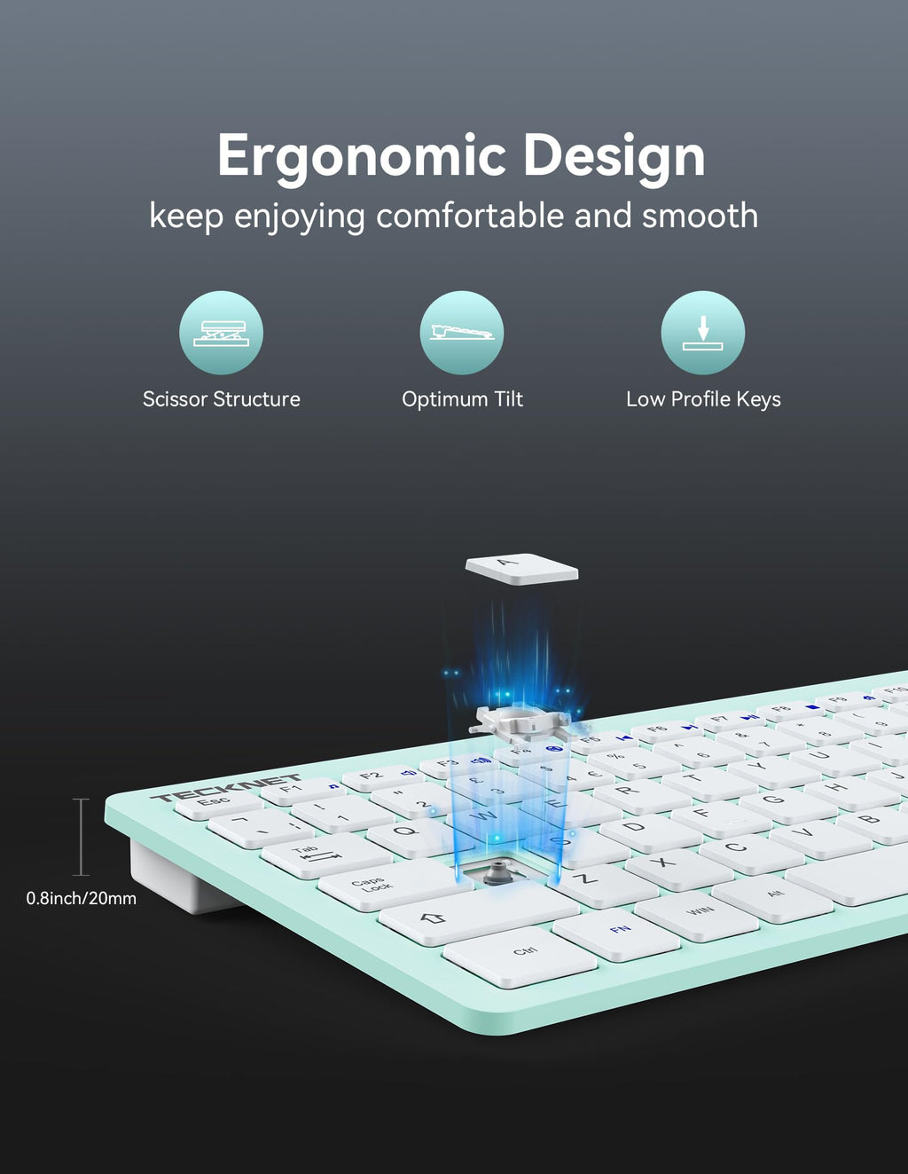 TECKNET 2.4G Wireless Compact Mini Keyboard, UK Layout, White