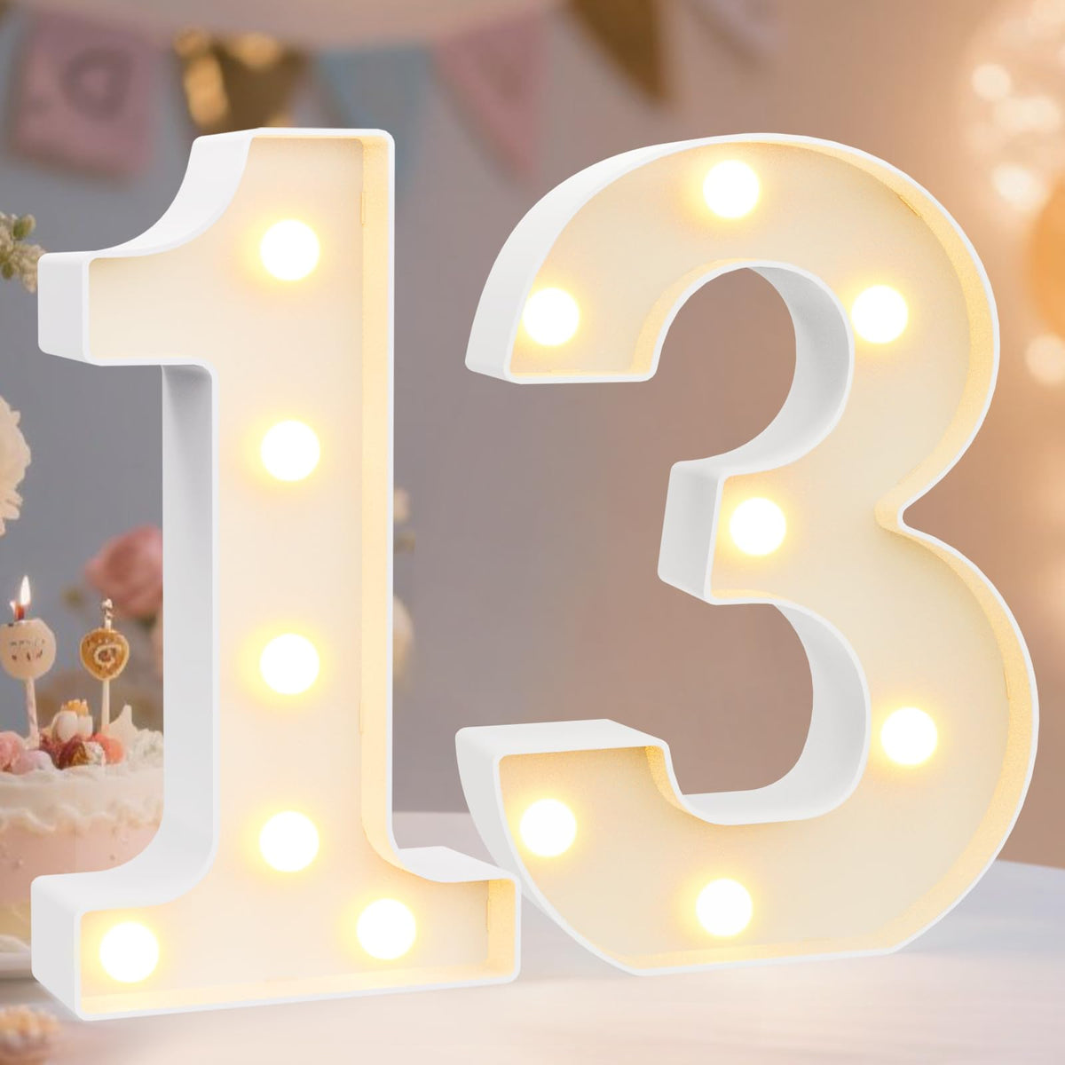 Pooqla 2.4FT Light Up Numbers, Marquee Numbers 2.4 Feet Tall Party Decor for Her Him, Mosaic Big Sign for 7th 17th 70th Birthday Anniversary Decoration Backdrop, Large Pre-Cut Frame Number 7