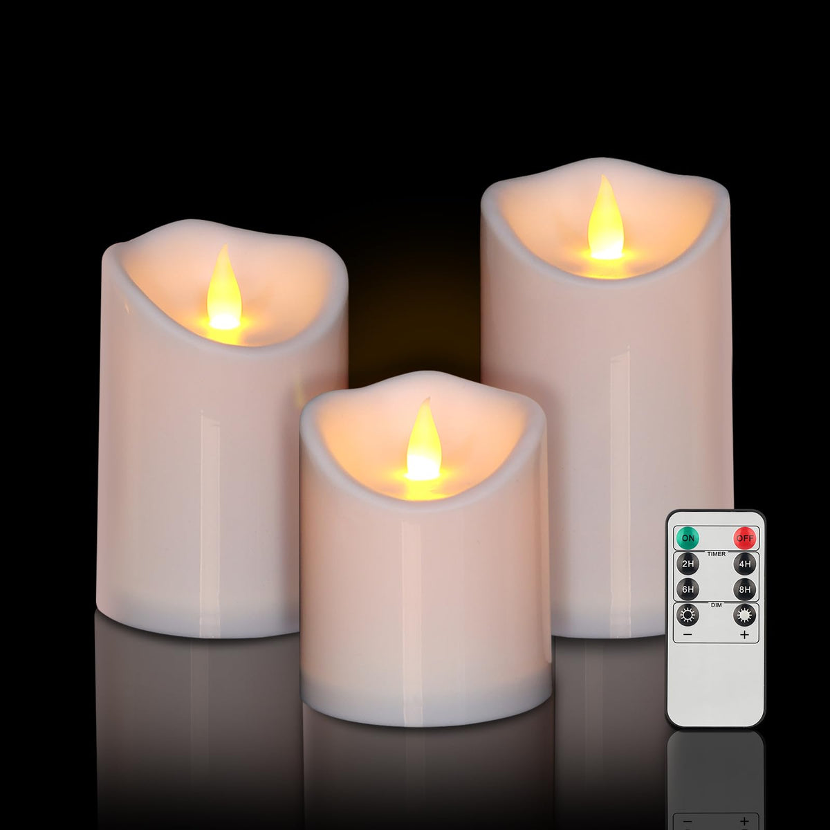 Outdoor Flameless Candles, Patented 3D Dual-LED, Set of 2 Slanted Plastic Pillars with Remote, Waterproof Non-Melting Battery Operated Decor for Bathroom Bedroom Gift, Black (D3 x H6)