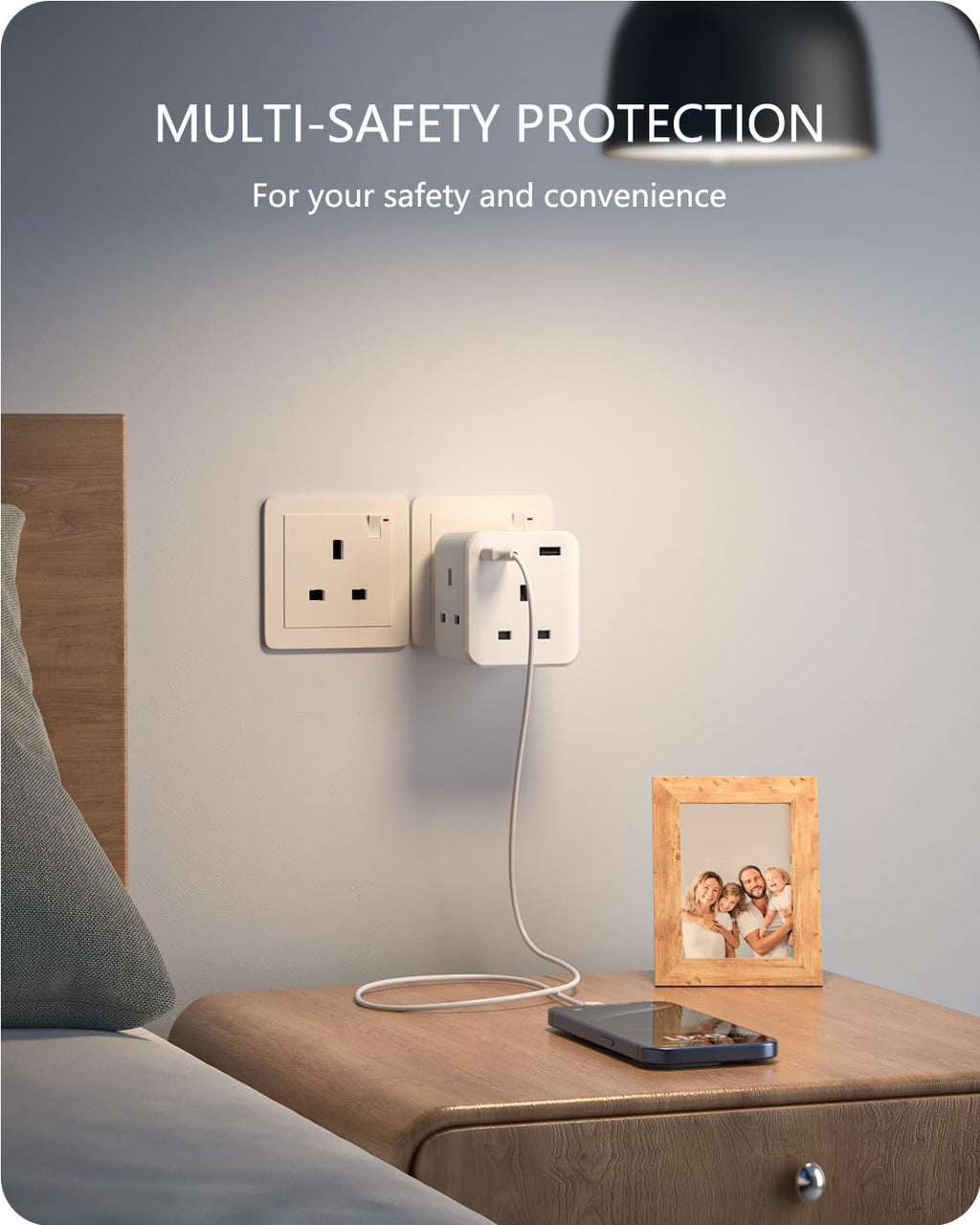 LENCENT 3 Way Plug Extension Socket with 2 Fast Charge USB, PD45W USB C