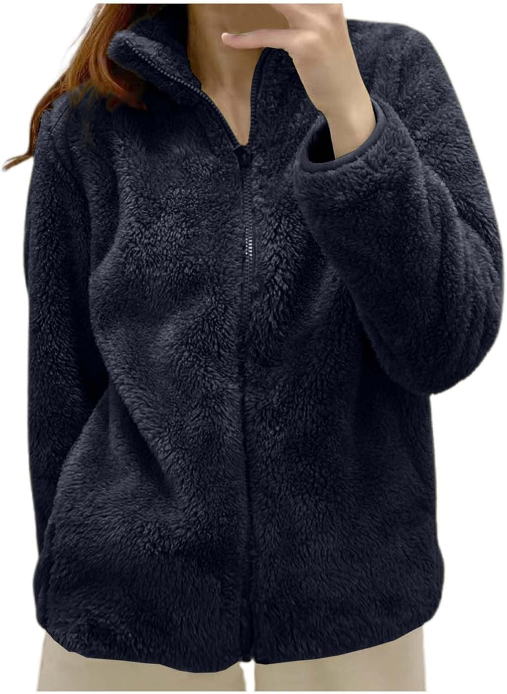 Fleece Winter Jackets for Women UK Fashion Warm Soft Fluffy Coats Causal Solid Color Long Sleeve Full Zip Jacket Elegant Callor Lapel Cardigans Ladies Teddy Fleece Outwear Gifts for Daily Holiday
