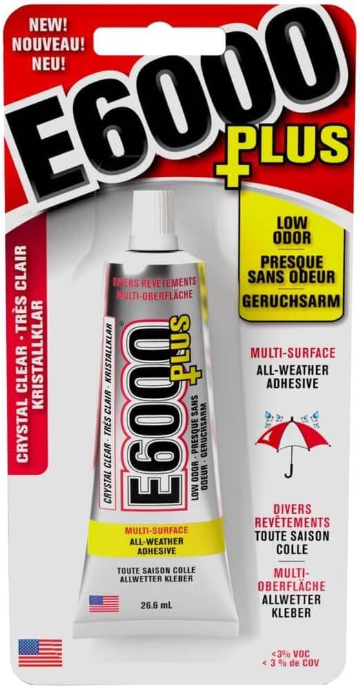 Eclectic Products inc. E6000 Plus Multi-purpose Clear Glue, Waterproof and Paintable, Strong Flexible Craft Adhesive for Wood, Glass, Fabric, Ceramic, Metal and More, 56.1ml