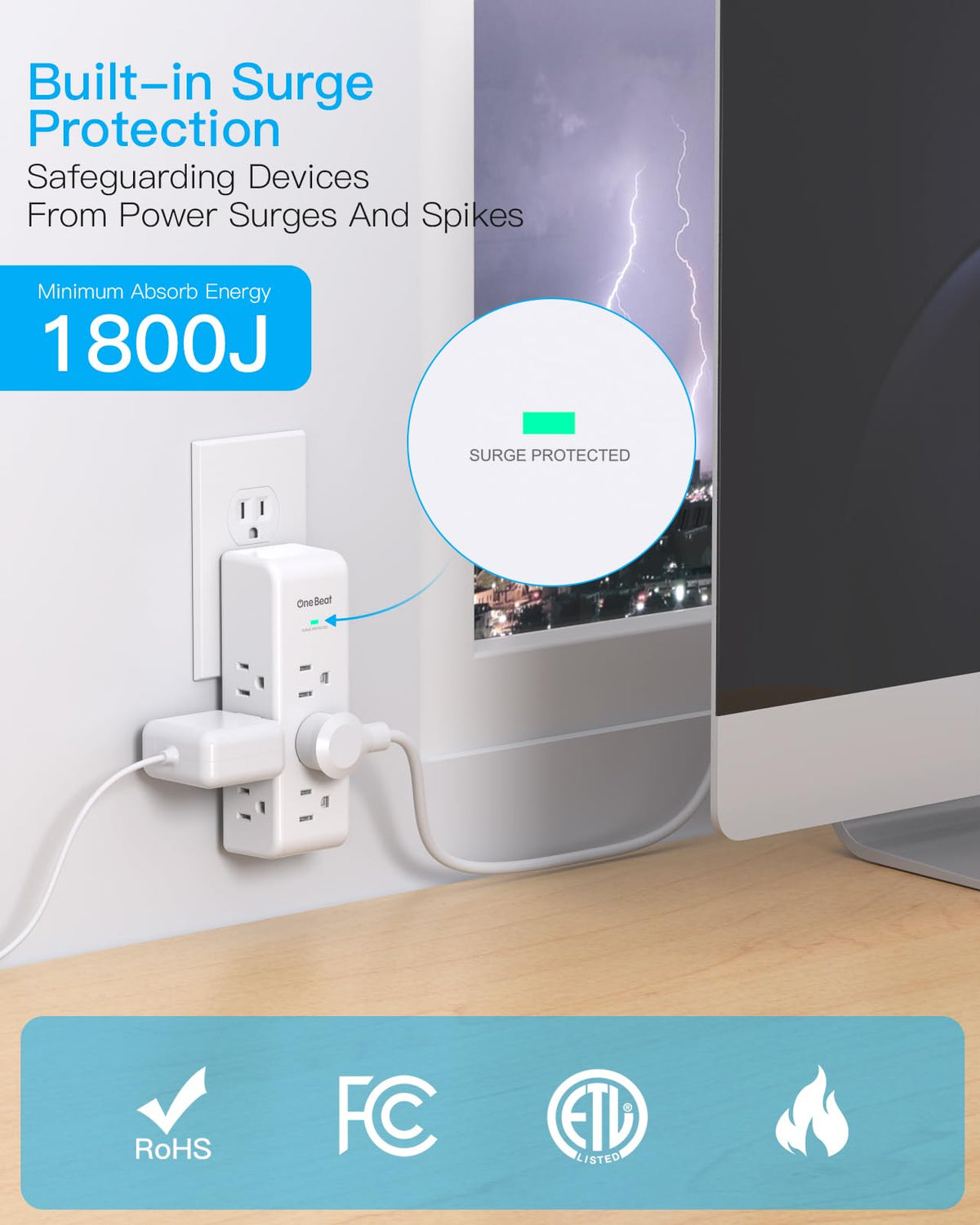 Surge Protector Outlet Extender with Rotating Plug, Multi Plug Wall Outlet