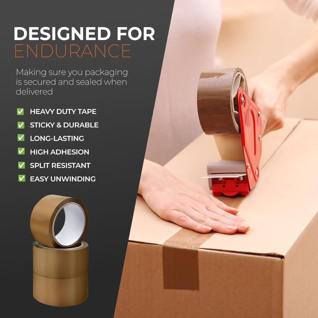 Packaging Tape, Industrial Brown Parcel Tape 3 Rolls With Low Noise - 48mm X 66m, Secure Sticky Brown Tape For Box Packaging, Moving Boxes, Packing Tape Strong For Moving House (3 rolls)