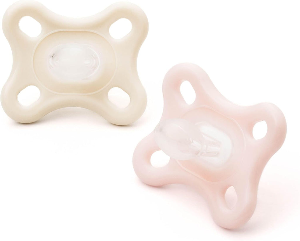 MAM Comfort Dummies, 0-3M, 2 Pack, Orthodontic Design, Pink/Cream