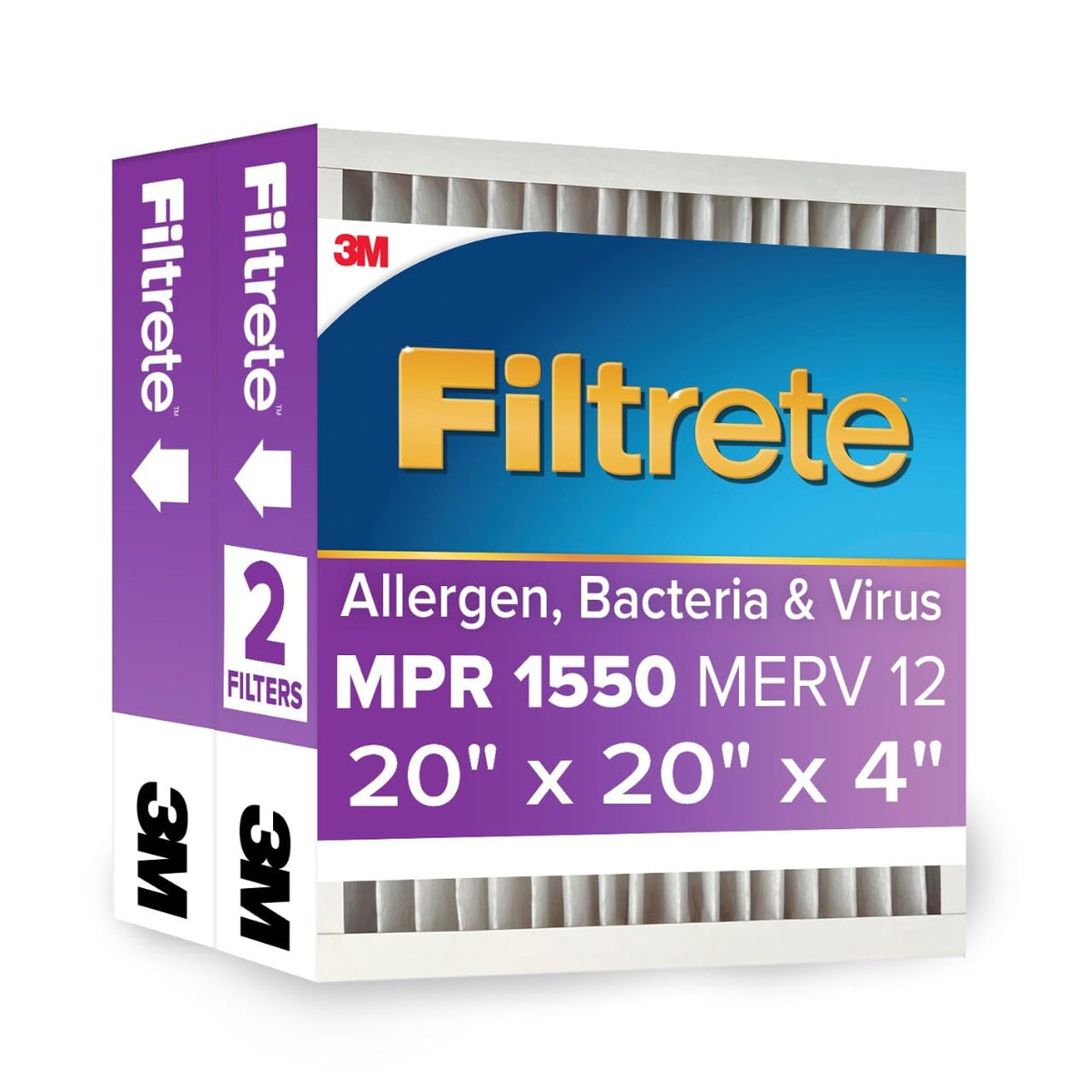 Filtrete 20x25x4 Air Filter, MERV 12, MPR 1550, 2 HVAC Filters