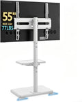Floor TV Stand with Mount for 26-55 inch TVs up to 35 kg, Height Adjustable Swivel Tilt TV Stand with Wood Base & Shelf, Saving Space Design for Bedroom, Living Room and Corner, White