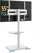 Floor TV Stand with Mount for 26-55 inch TVs up to 35 kg, Height Adjustable Swivel Tilt TV Stand with Wood Base & Shelf, Saving Space Design for Bedroom, Living Room and Corner, White