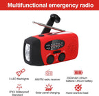 2000mAh Wind Up Solar Hand Crank Emergency Radio | AM/FM Weather Band Radio with LED Torch, SOS Alert & USB Phone Charger for Outdoor Camping Hiking (Red)
