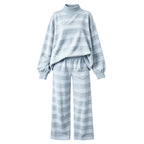 Striped Lounge Wear Sets for Women UK 2 Piece Outfits Loungewear Travel Matching Pyjamas Sets Mock Neck Oversized Knitted Jumper Long Sleeve Top and Wide Leg Pants Fall Winter