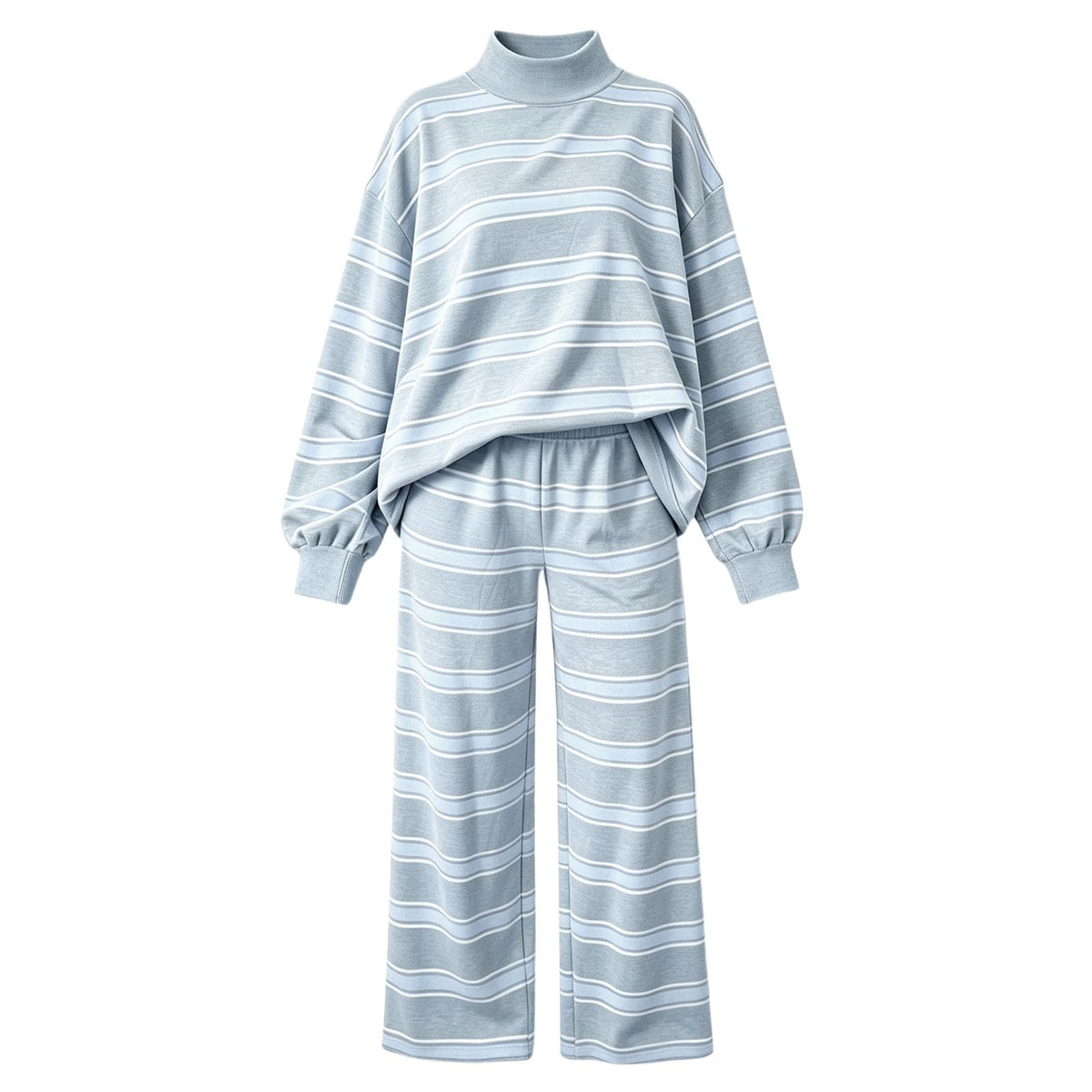 Striped Lounge Wear Sets for Women UK 2 Piece Outfits Loungewear Travel Matching Pyjamas Sets Mock Neck Oversized Knitted Jumper Long Sleeve Top and Wide Leg Pants Fall Winter