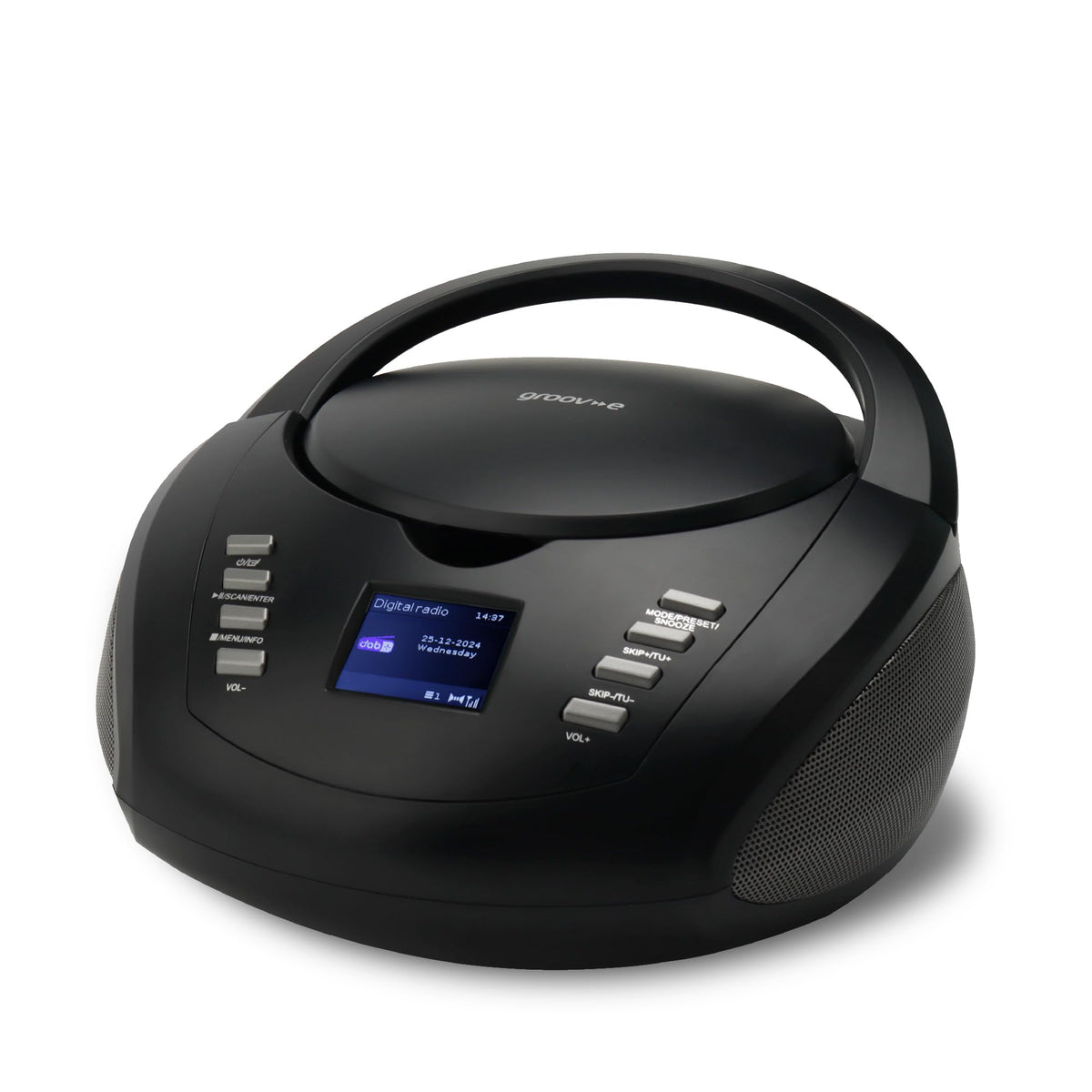 Groov-e Original Boombox - Portable CD Player with Bluetooth, Radio, 3.5mm Aux Port, & Headphone Socket - LED Display, 2 x 1.2W Speakers - Battery or Mains Powered - Blue