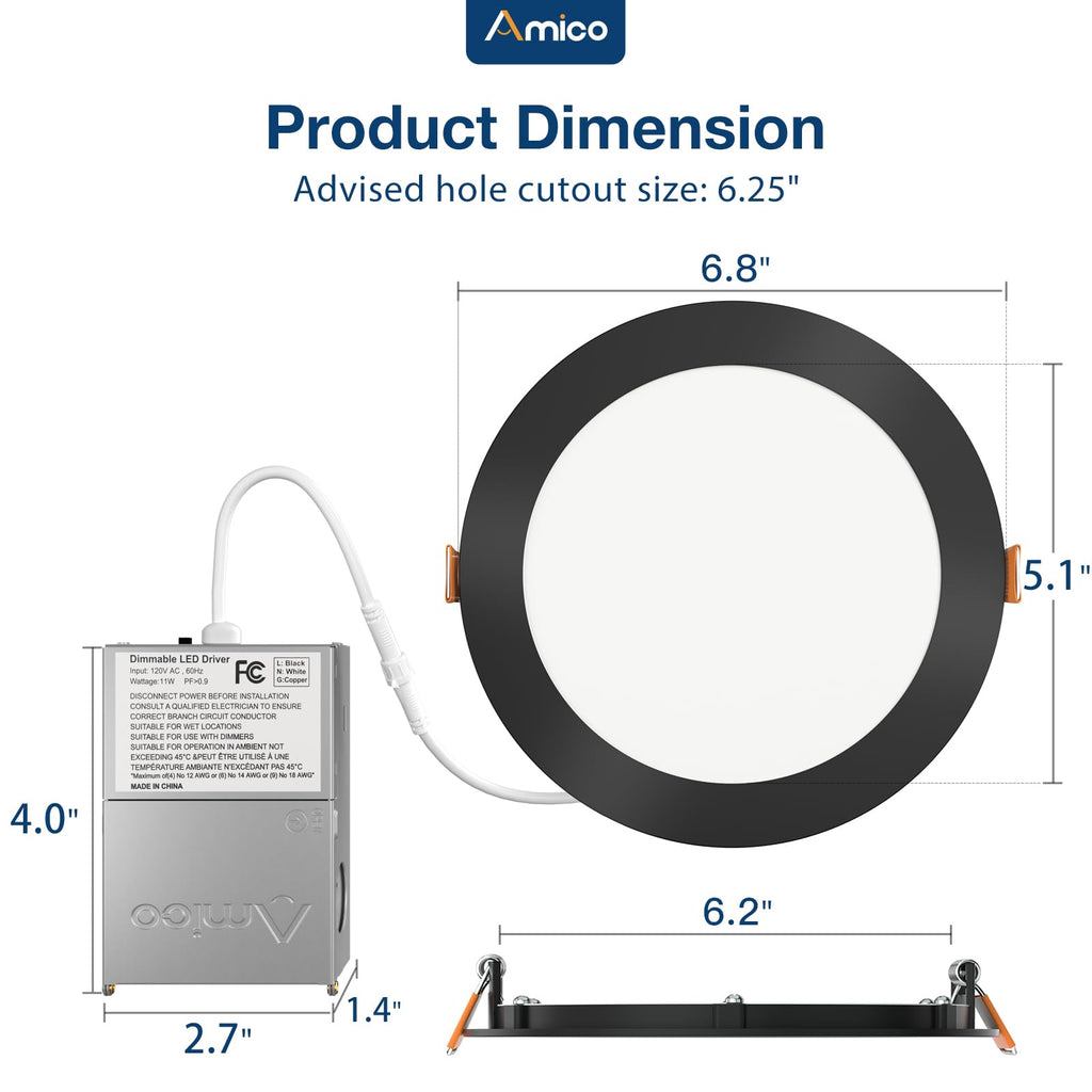 Amico 12 Pack 3 Inch LED Recessed Lighting, Canless Wafer Downlight, White