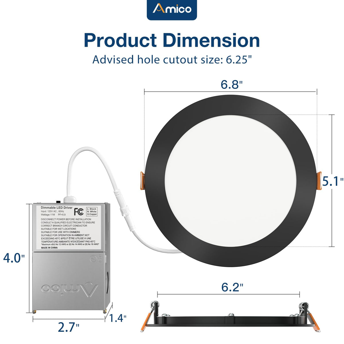 Amico 12 Pack 3 Inch LED Recessed Lighting, Canless Wafer Downlight, White