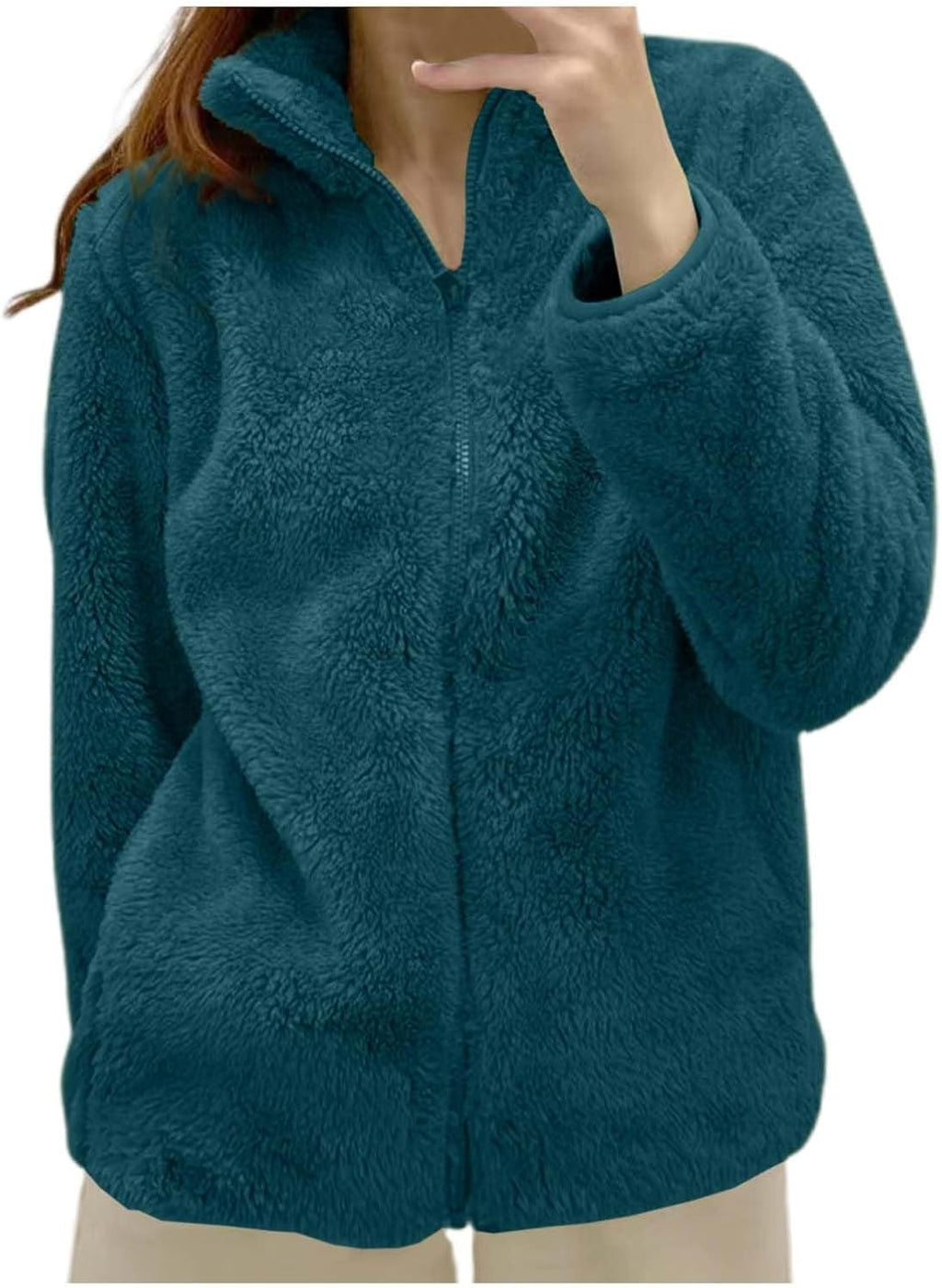 Fleece Winter Jackets for Women UK Fashion Warm Soft Fluffy Coats Causal Solid Color Long Sleeve Full Zip Jacket Elegant Callor Lapel Cardigans Ladies Teddy Fleece Outwear Gifts for Daily Holiday