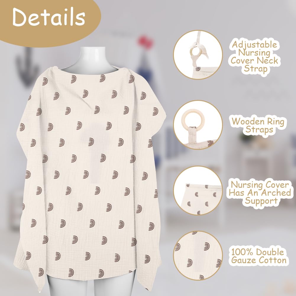 Aolso Breastfeeding Cover Nursing Cover, Muslin Cotton Soft Breathable Nursing Cover, Adjustable Strap Breast Feeding Coverall for Car Seat Blanket and Stroller Coverall (White-Bear)
