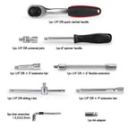 Egofine 46 Pieces 1/4 inch Drive Socket Ratchet Wrench Set, with Bit Socket Set Metric and Extension Bar for Auto Repairing and Household, with Storage Case