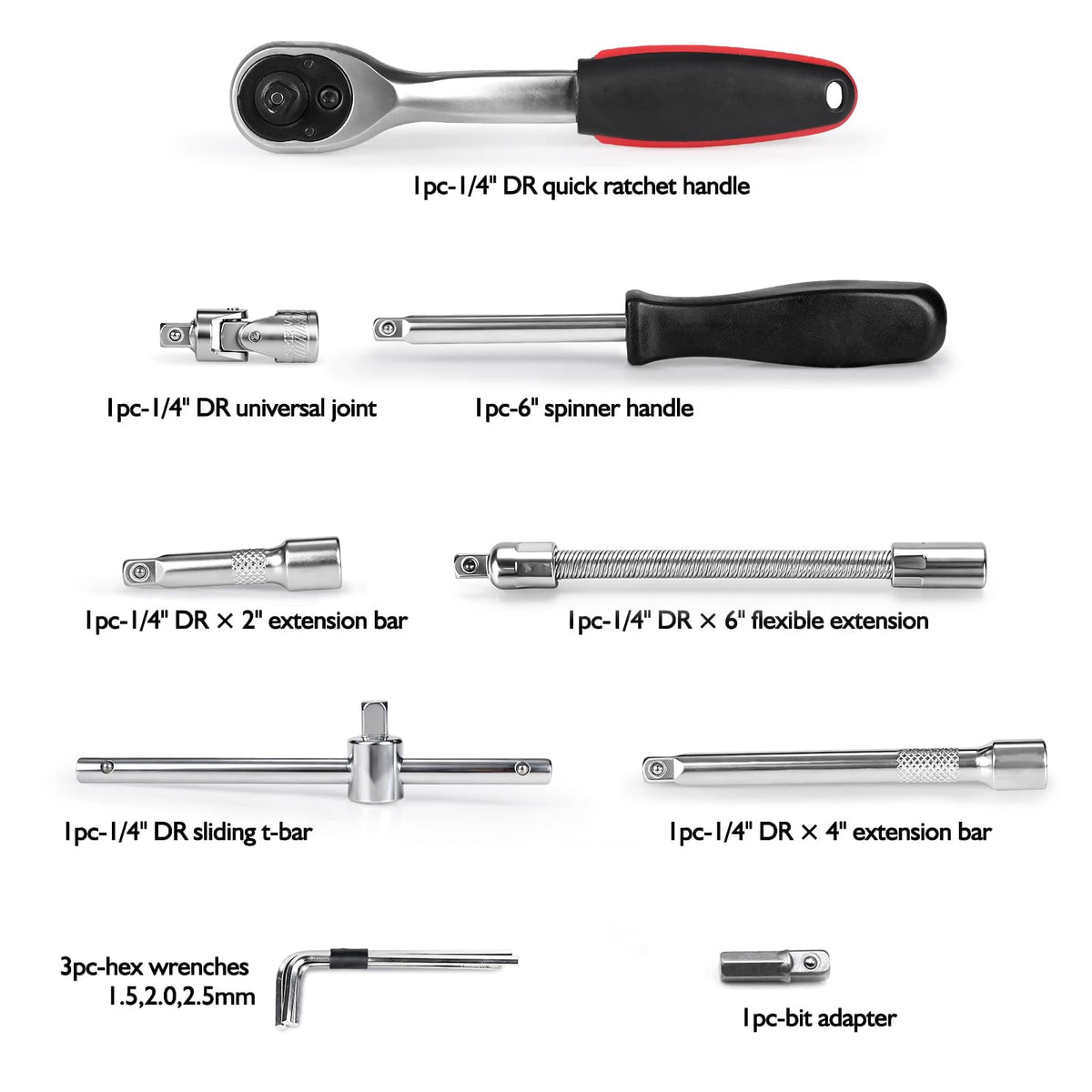 Egofine 46 Pieces 1/4 inch Drive Socket Ratchet Wrench Set, with Bit Socket Set Metric and Extension Bar for Auto Repairing and Household, with Storage Case