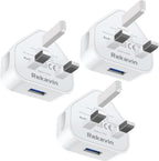USB Plug,USB Plug Adaptor UK 3 Pin Mains Charger,3 Pack Wall Charger Head Compact Charge Head 5V/1AMP Charging for iPhone 11/11 Pro/10/Xs/XS Max/XR/X/8/7/6 Plus/5/4,iPad Pro/Air 2