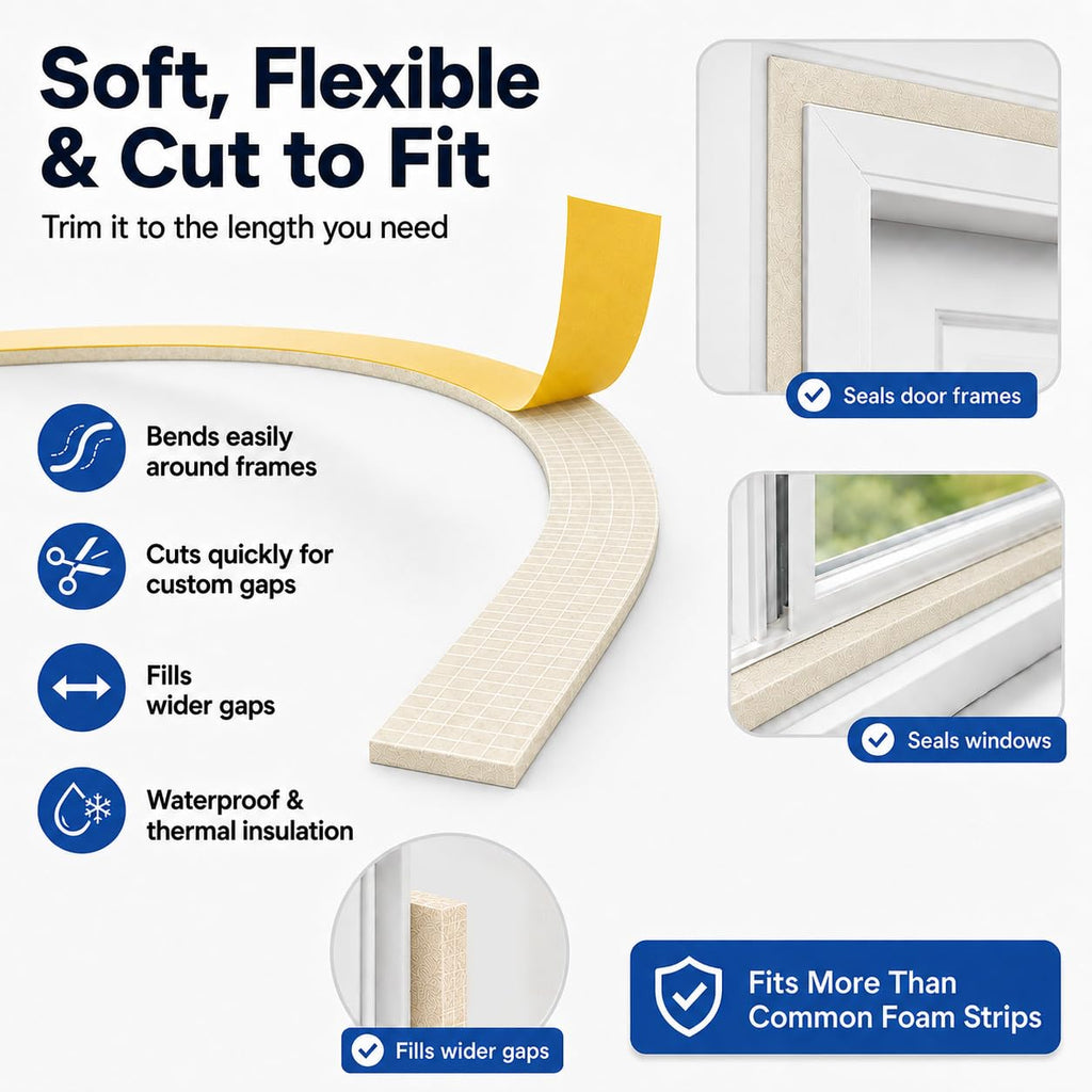 EVA Weather Stripping Foam Insulation Tape with Adhesive Foam Door Seal Weather Strip for Door Frame/Window/Gaps/Insulation/Buffer