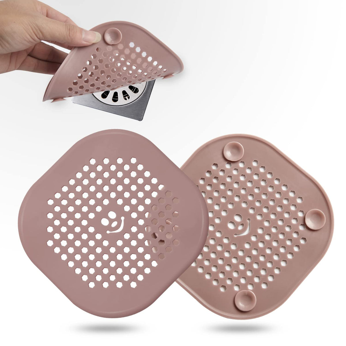 2 Pack Drain Hair Catcher Silicone Drain Cover Hair Stopper with Suction Cup for Shower Kitchen Bathroom Light Purple