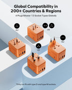 MOMAX Universal Travel Adapter 70W GaN, Travel Plug Adapter for UK/EU/AU/US