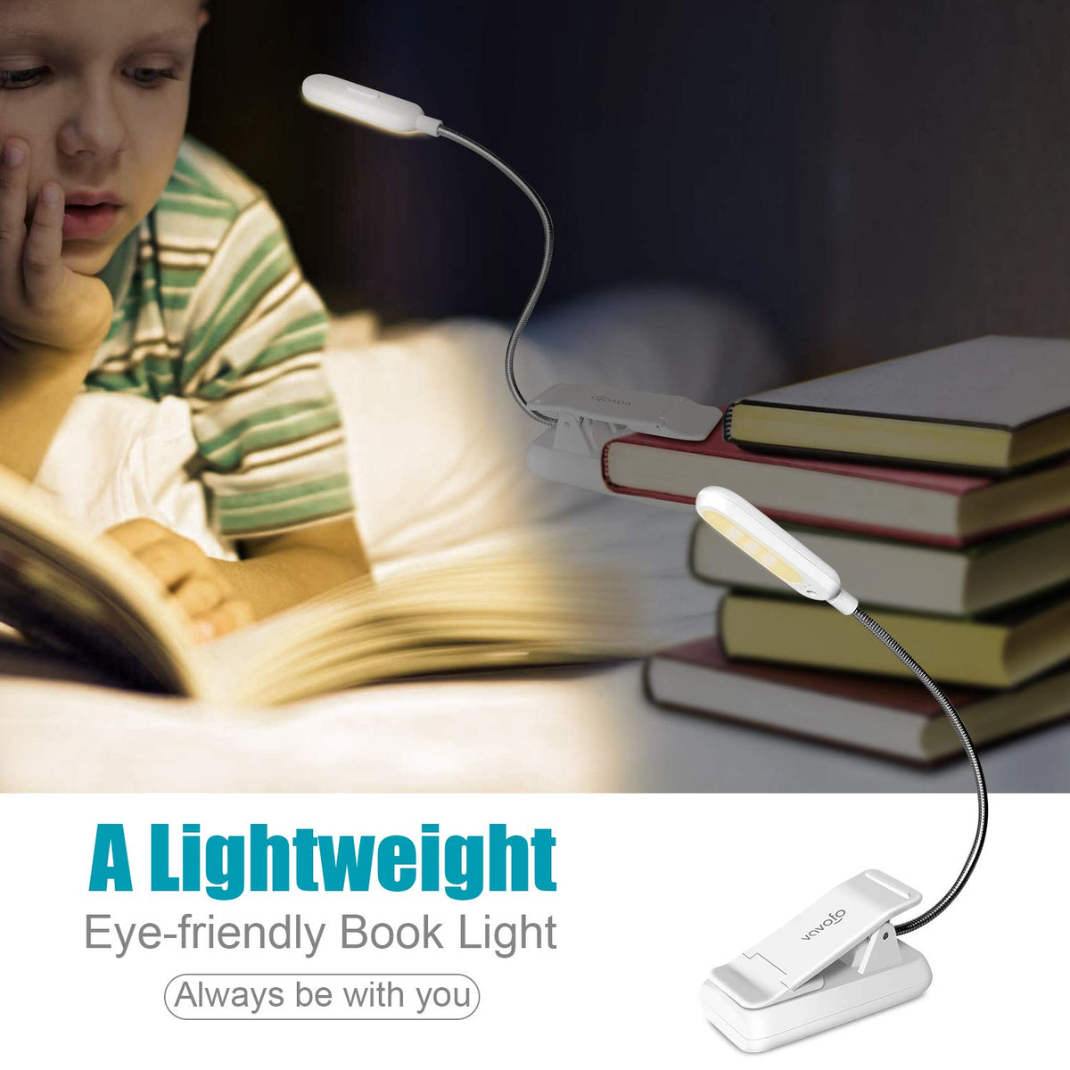VAVOFO Rechargeable Reading Light, Clip on Book Light for Reading in Bed