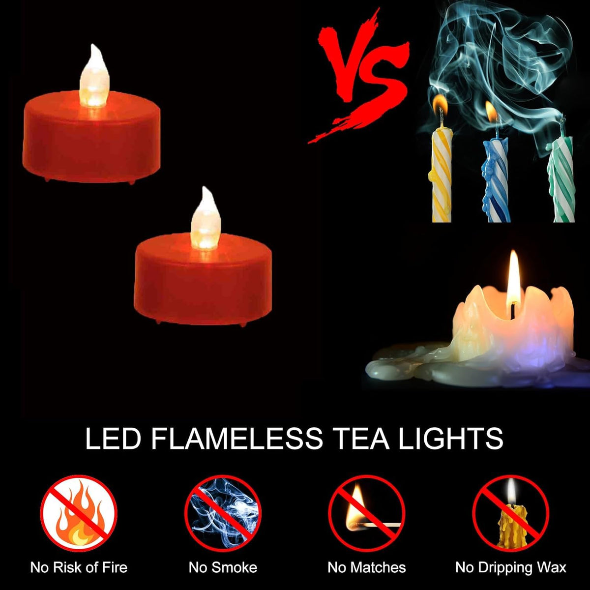 Battery Operated LED Tea Lights Flameless Flickering Candles 50PACK Blue